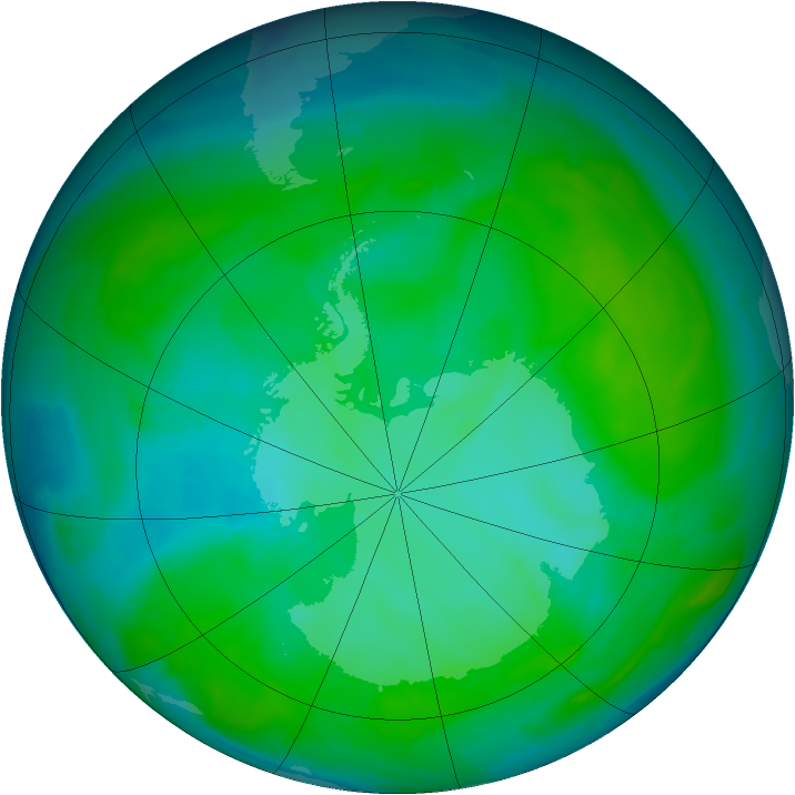 Antarctic ozone map for 21 December 2013